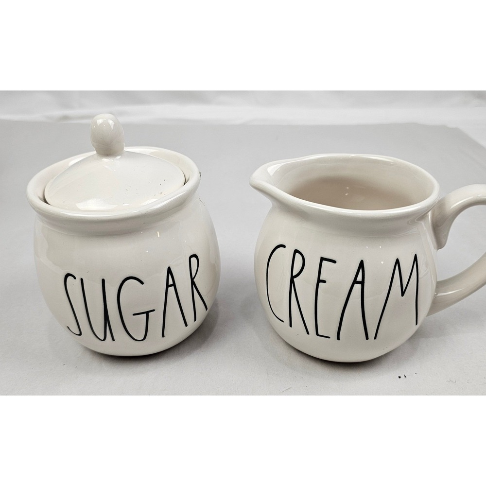 Rae‎ Dunn Artisan Collection White Ceramic Sugar and Creamer Set Magenta